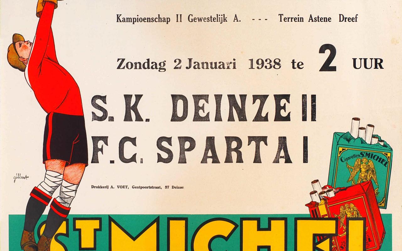 Aankondigingsaffiche voor een wedstrijd tussen SK Deinze II en FC Sparta I in 1938.