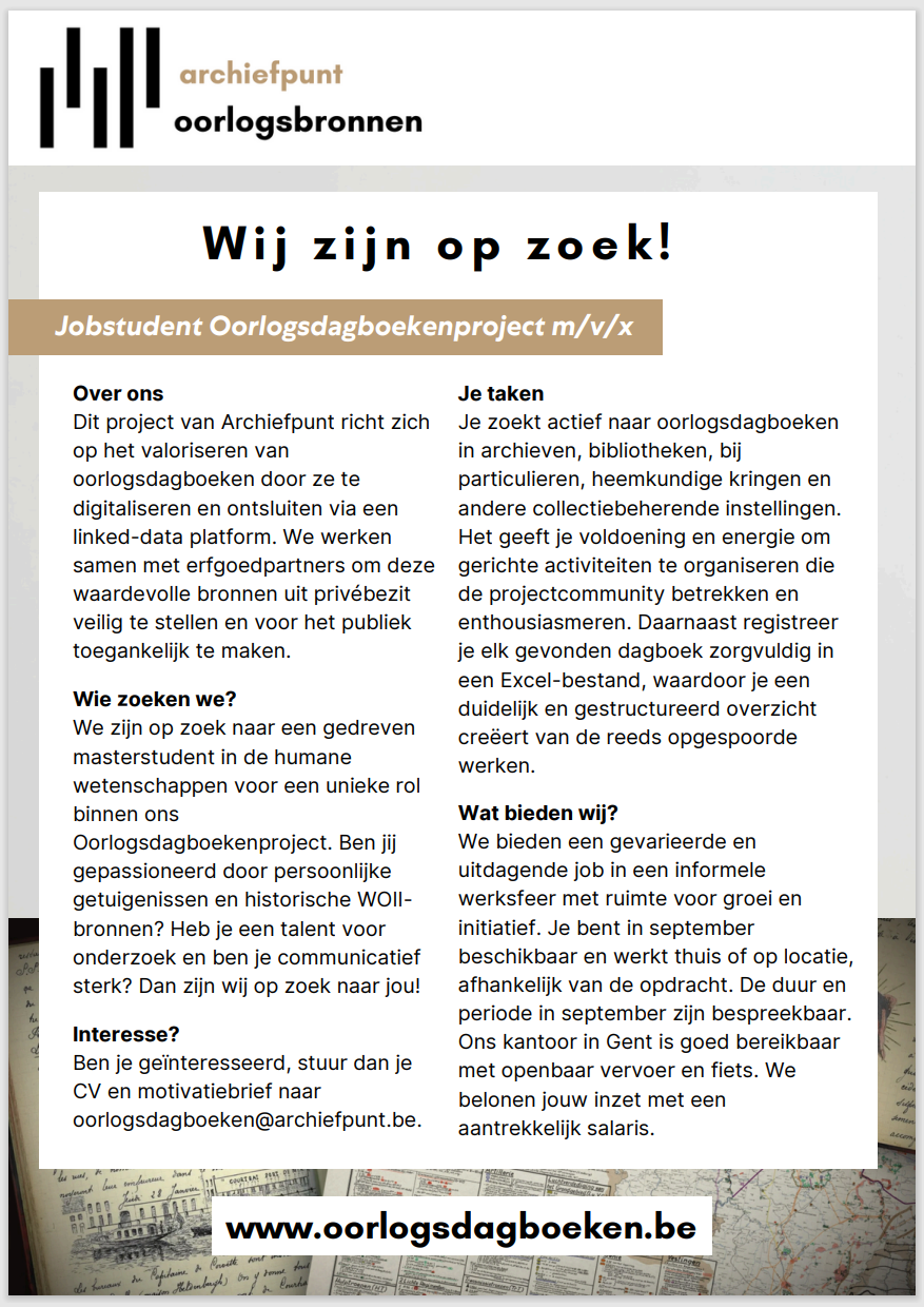 AP_Vacature_Jobstudent_Oorlogsdagboekenproject m/v/x